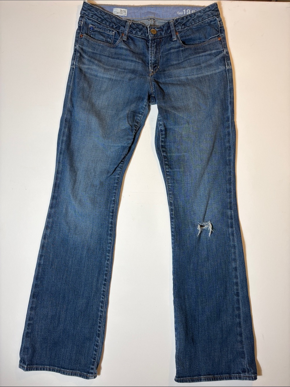 Gap 1969 Sexy Boot Jeans 31/12 Long Medium Wash Distressed Bootcut Denim